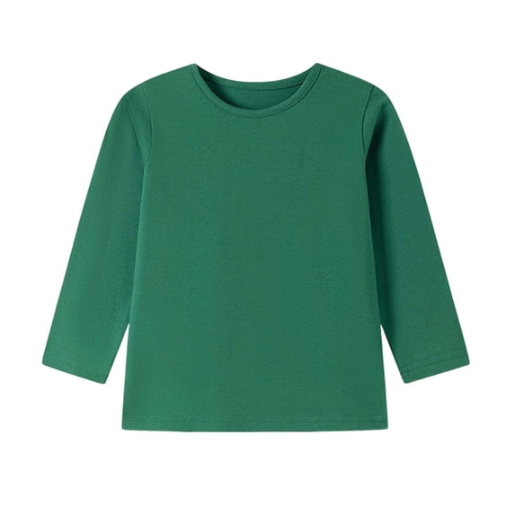 Kids Crew Neck Long Sleeve Basic Shirt, Soft Breathable Cotton Pullover Tee Tops for Fall Daily Layering Wear 4-5Y