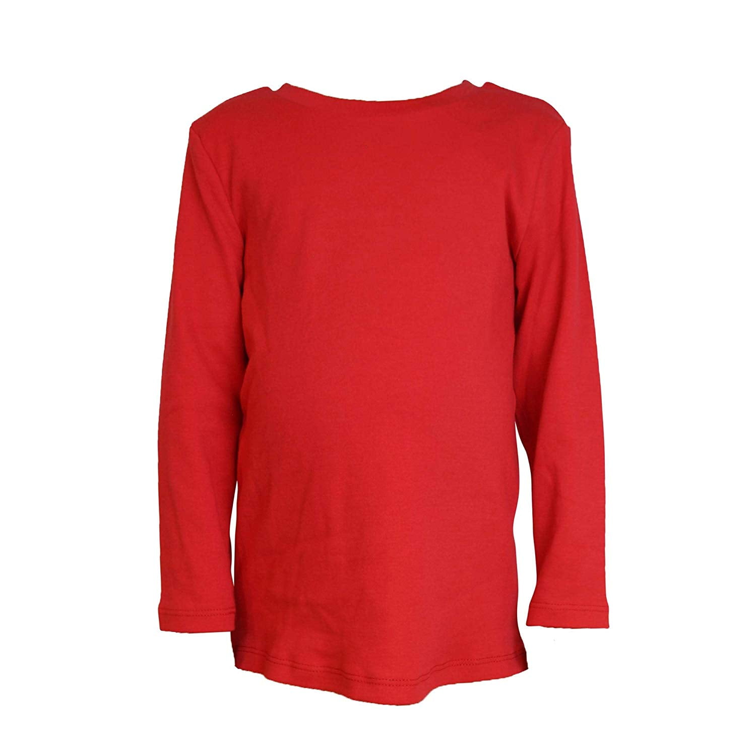 Kids Crew Neck Long Sleeve Plain Color Cotton Shirt, Red, 2T, 1 pc.