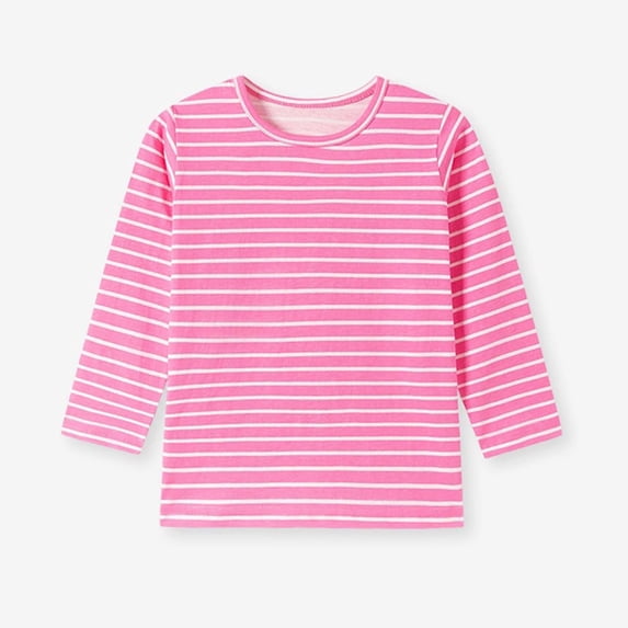 Kids' Crew Neck Striped Long Sleeve Top, Classic Stripe Pattern, Soft Comfort Fabric, Relaxed Fit, Little Kids Daily Basic Outfit 1‑9 Years, Striped Top Pink 6-7 Years