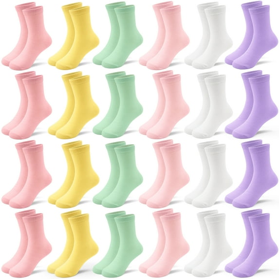 Kids Crew Socks, Mid Cut Socks for Toddler Kids Boys Girls(1-13 Years), 24 Pairs Athletic Mid Calf Socks Multipack