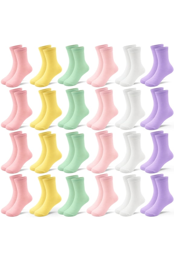 Kids Crew Socks, Mid Cut Socks for Toddler Kids Boys Girls(1-13 Years), 24 Pairs Athletic Mid Calf Socks Multipack