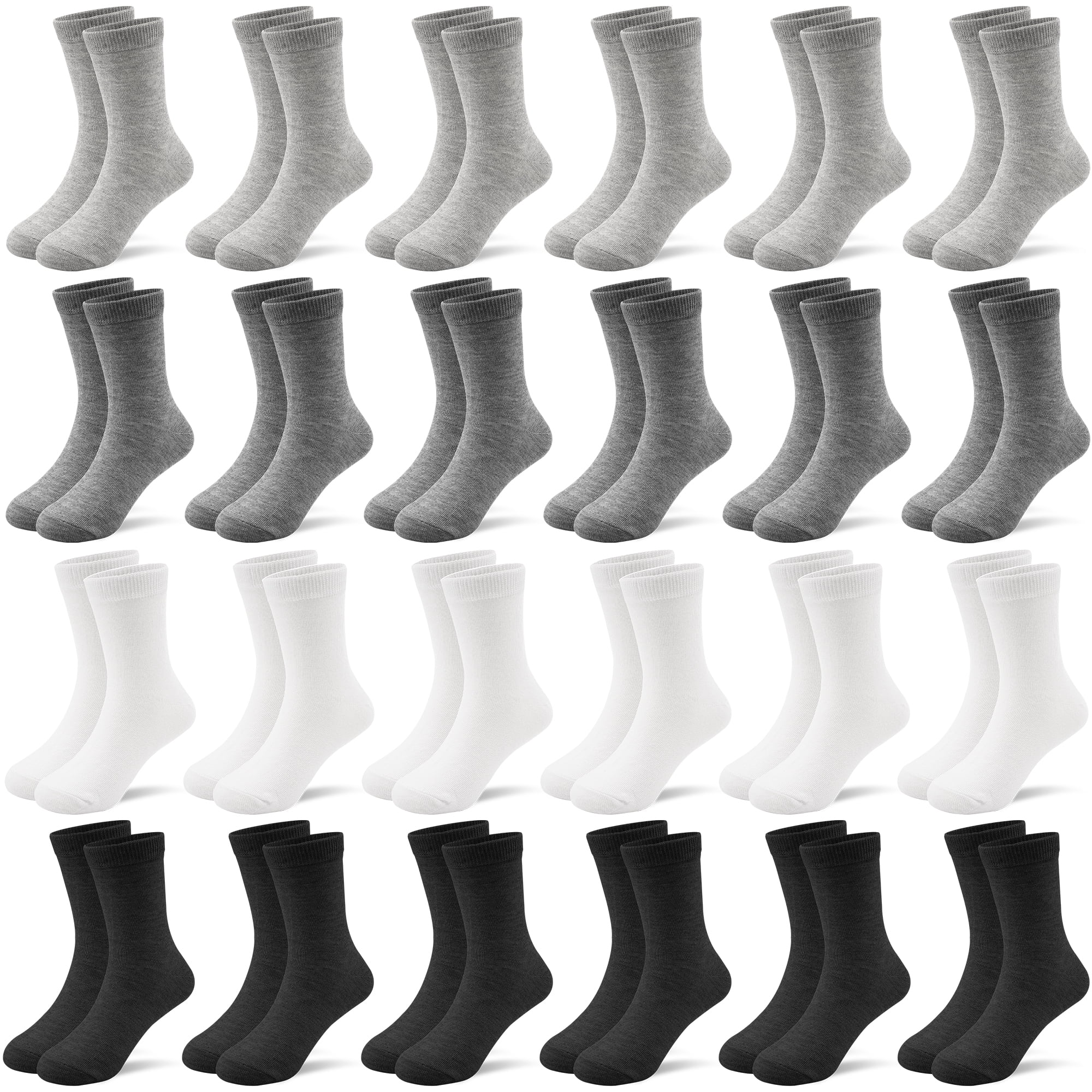 Children's Size Crew Socks, 24 Pairs Athletic Mid Calf Socks for Boys & Girls (1-13 Years)