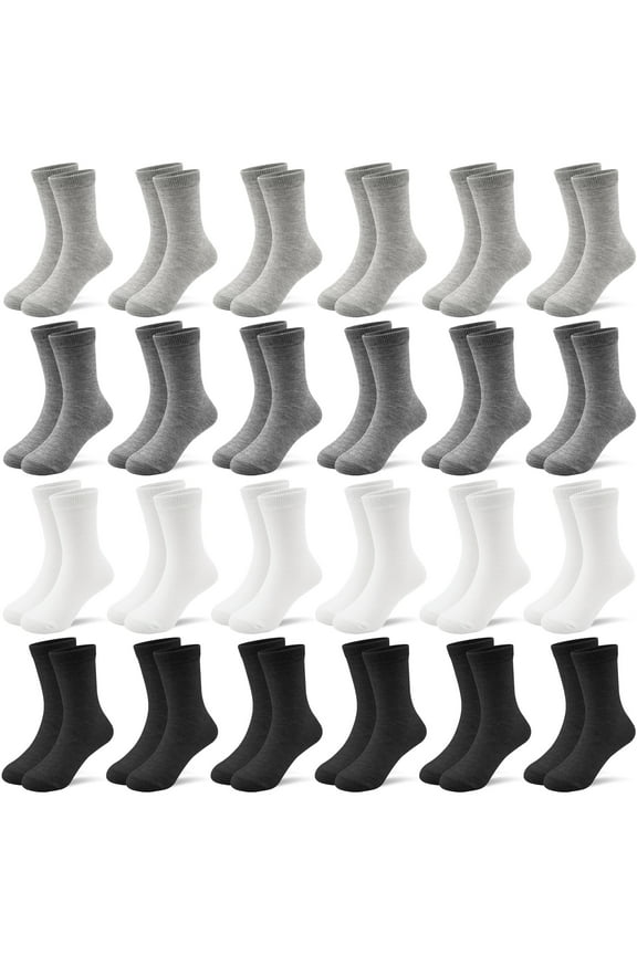 Kids Crew Socks, Mid Cut Socks for Toddler Kids Boys Girls(1-13 Years), 24 Pairs Athletic Mid Calf Socks Multipack