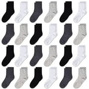 Kids Crew Socks, Mid Cut Socks for Toddler Kids Boys Girls(1-13 Years), 24 Pairs Athletic Mid Calf Socks Multipack