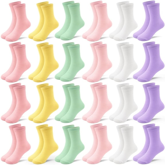 Kids Crew Socks, Mid Cut Socks for Toddler Kids Boys Girls(1-13 Years), 24 Pairs Athletic Mid Calf Socks Multipack