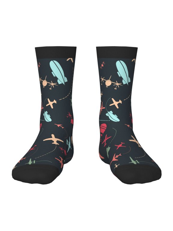 Kids Crew Socks Novelty Casual Funny Socks for 6-10 Years Old , Airplane Flying Air Balloon
