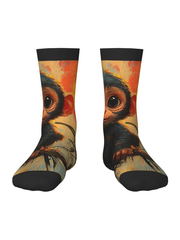 Kids Crew Socks Novelty Casual Funny Socks for 6-10 Years Old , Cute Monkey Retro