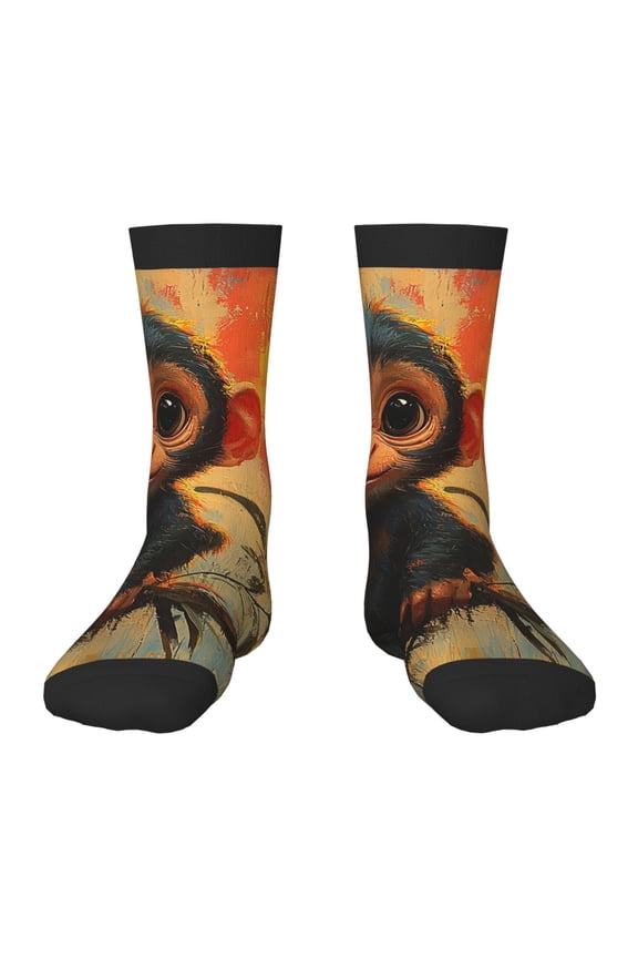 Kids Crew Socks Novelty Casual Funny Socks for 6-10 Years Old , Cute Monkey Retro