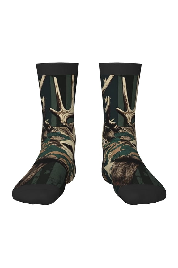 Kids Crew Socks Novelty Casual Funny Socks for 6-10 Years Old , Deer Camo American Flag Camouflage
