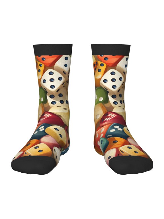 Kids Crew Socks Novelty Casual Funny Socks for 6-10 Years Old , Domino Stones Game Dice Art