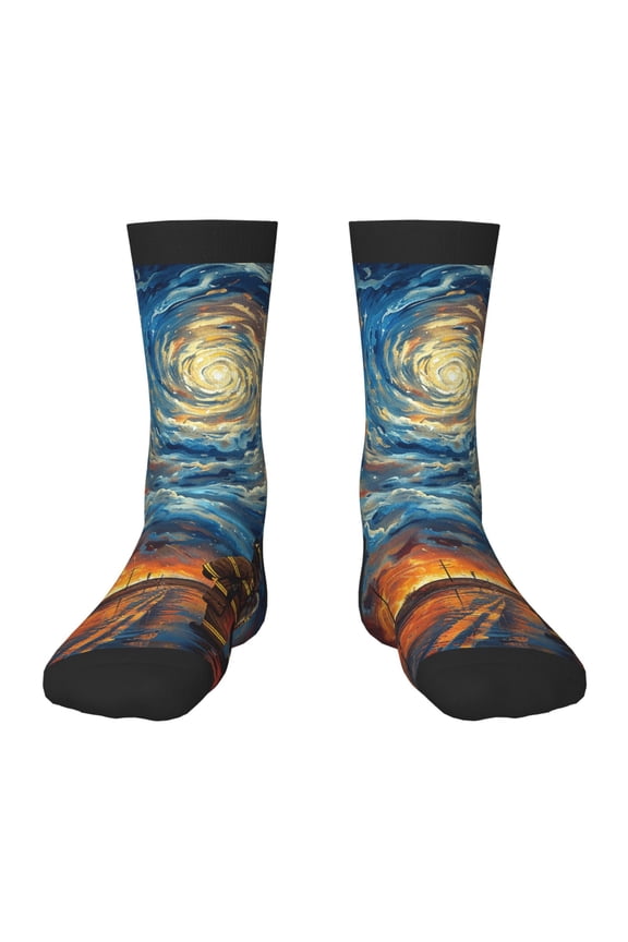 Kids Crew Socks Novelty Casual Funny Socks for 6-10 Years Old , Firefighter Cartoon Sky Art
