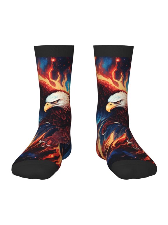 Kids Crew Socks Novelty Casual Funny Socks for 6-10 Years Old , Flaming Eagle Fire Art