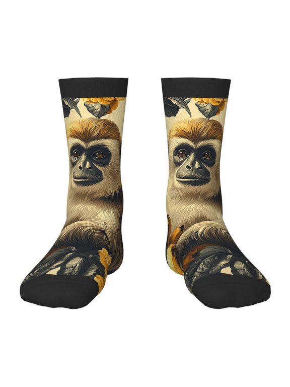 Kids Crew Socks Novelty Casual Funny Socks for 6-10 Years Old , Monkey Banana Patterns Vintage