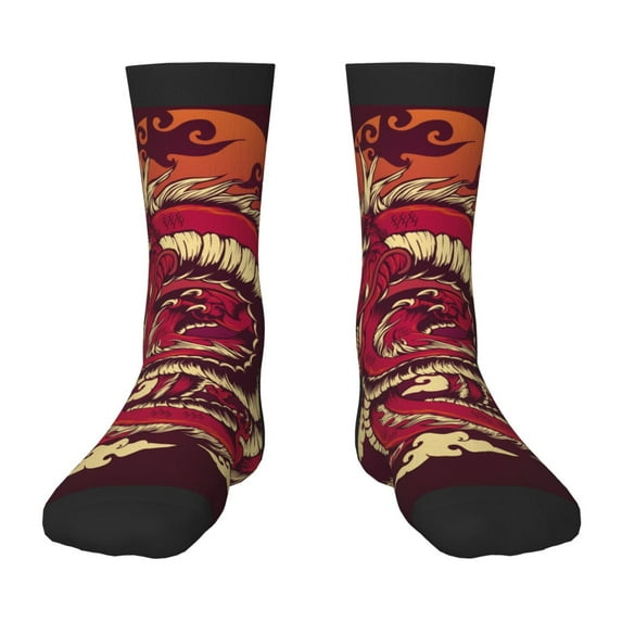 Kids Crew Socks Novelty Casual Funny Socks for 6-10 Years Old , Red Dragon Cloud Japan Traditional