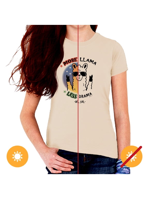 Youth Girls Crew Tee - More Llama, Natural T-Shirt - Changes from Black & White to Vibrant colors in the Sun - 100% Combed, Ring-Spun Cotton, Short Sleeve