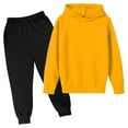 thumbnail image 1 of Kids Crewneck Hoodies Sets Girls Boys Fall Regular Long Sleeve Hooded Sweatshirt and Solid Color Elastic Cuff Ankle Long Sweatpants Sport Sportswear Set, 1 of 2