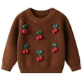 thumbnail image 1 of Kids Crewneck Sweaters Boys Girls Baby Cherry Knit Sweater Cute Kawaii Pullover Fall Winter Clothes Coffee, 4 Y, 1 of 7
