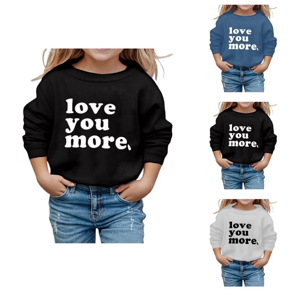 Kids Crewneck Sweatshirt Long Sleeve Love You More Print Pullover Casual Fashion Top Boys Girls 3-14 Years