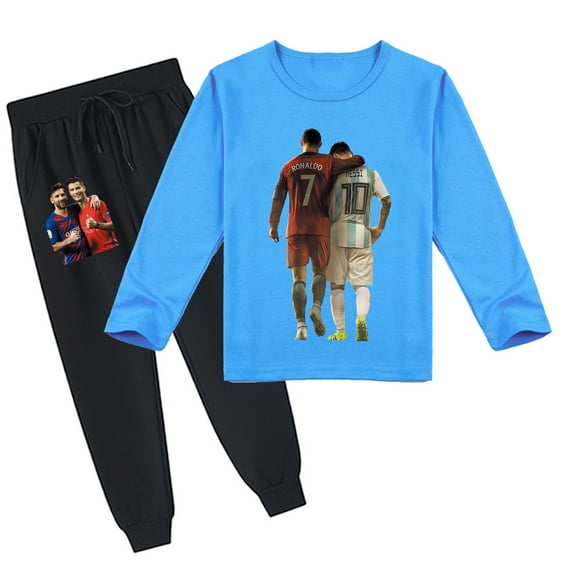 Kids' Cristiano Ronaldo Comfy Long Sleeve T-shirt and Pant Ensemble, Unisex, Breathable, Spring Autumn