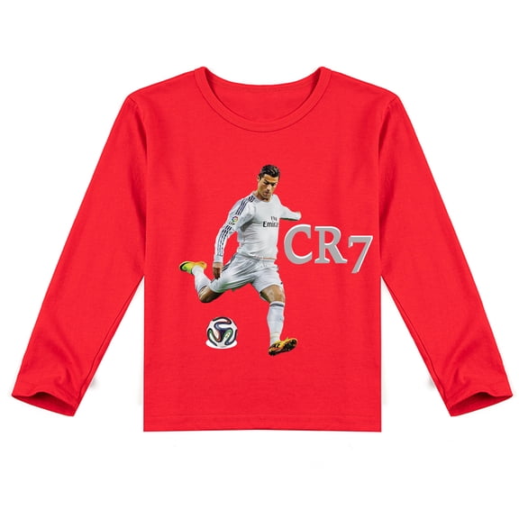 Kids Cristiano Ronaldo Cotton Long Sleeve T-shirt: Trendy Print for Spring & Autumn Fashion