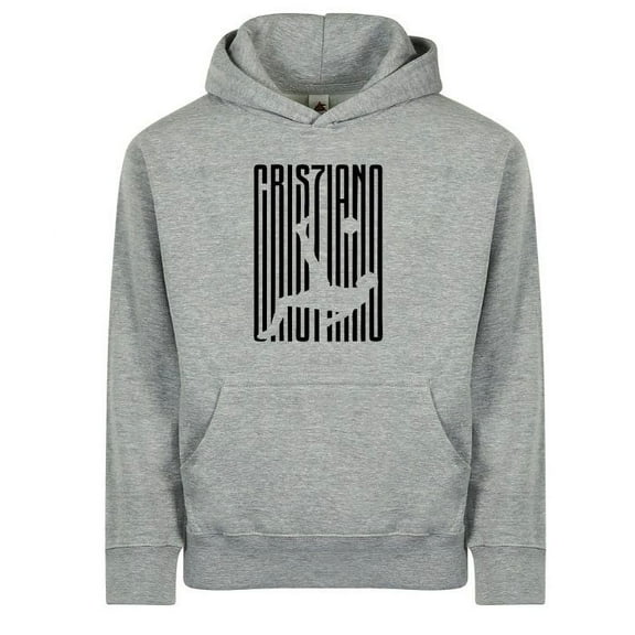 Kids' Cristiano Ronaldo Fashion Cotton Pullover Hoodie with Kangaroo Pocket - Youth Sweater - Grey/Black - Youth Medium