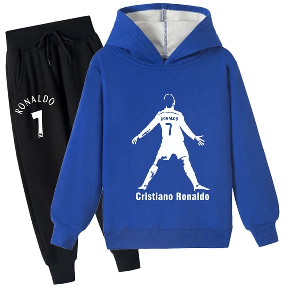 Kids Cristiano Ronaldo Winter Brushed Warm Plush Pullover Hoodie Sweatshirt Outfit Sets for Boys Casual