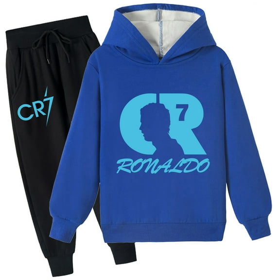 Kids Cristiano Ronaldo Winter Brushed Warm Sherpa Hooded Pullover Cotton Sweatshirt Outfit Sets for Girls Boys