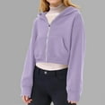 thumbnail image 1 of Kids Cropped Hoddies Casual Long Sleeve Zip Up Sweatshirt Purple Hoodies with Pockets Warm Fall Winter Clothes 9-10 Years Girl Clothes, 1 of 8