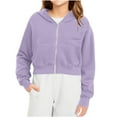 thumbnail image 1 of Kids Cropped Hoddies Long Sleeve Full-Zip Sweatshirts Jackets Kids Purple Hoodies with Pockets Warm Fall Winter Clothes Girls Clothes Size 5-6 Years, 1 of 8