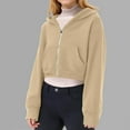thumbnail image 1 of Kids Cropped Hoddies Long Sleeve Zip Up Sweatshirt Beige Hoodies with Pockets Fall Clothes Girls Sweatshirts Size 9-10 Years, 1 of 8