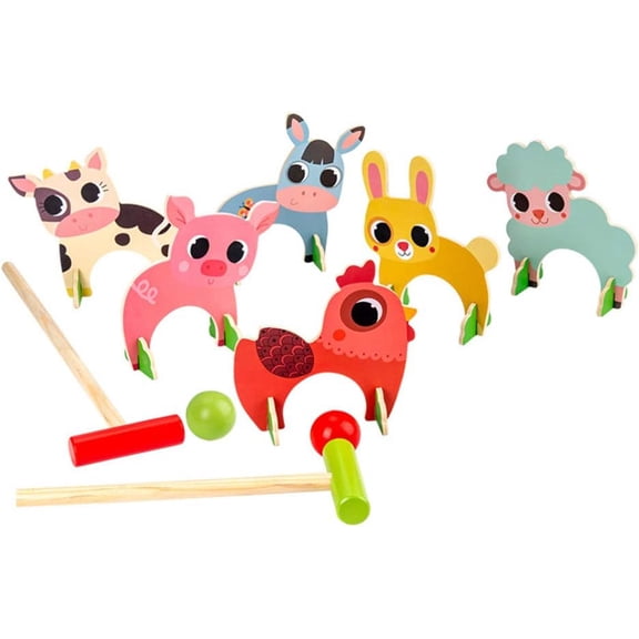 Kids Croquet Set, Cartoon Wooden Animal Croquet Set Funny Lawn Games for Boys Girls$$