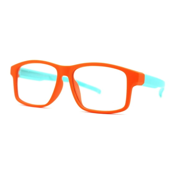 Kids Crushproof Flexible Rubber Rectangle Blue Light Filter Computer Glasses Orange Teal