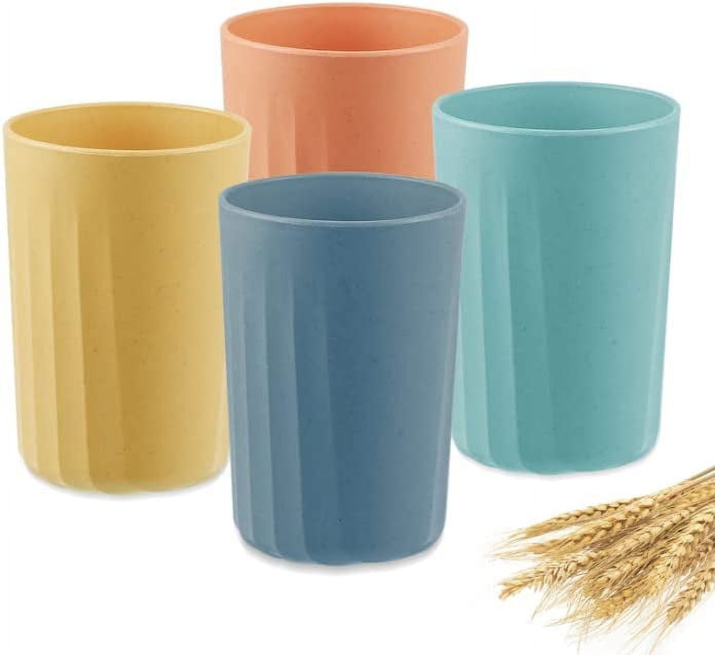 Eco-Friendly Unbreakable Reusable Drinking Cup (12 oz) Wheat Straw Stackable,Biodegradable Healthy Tumbler Set 15 Reusable Bathroom Drinking