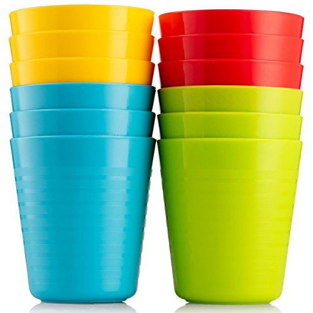 Plaskidy Kids Cups - Set of 12 Kids Plastic Cups - 8 oz Kids Drinking Cups -Plastic Cups Reusable - Dishwasher Safe - BPA-Free Cups for Kids & Toddler