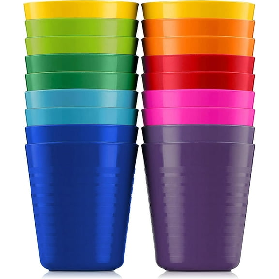 Kids Cups - Set of 18 Plastic Toddler Cups 8 Ounce Children Drinking Cups Tumblers 9 Assorted Colors - Reusable Dishwasher Safe BPA Free Cups for Kids and Toddlers