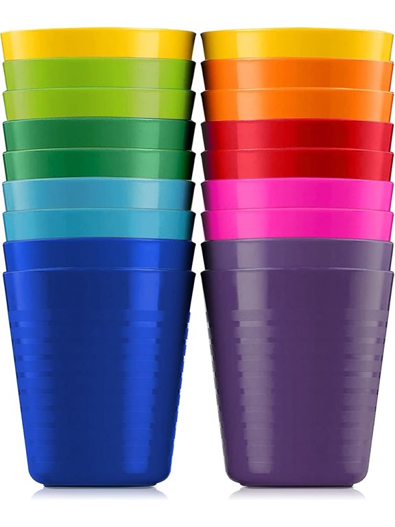 Kids Cups - Set of 18 Plastic Toddler Cups 8 Ounce Children Drinking Cups Tumblers 9 Assorted Colors - Reusable Dishwasher Safe BPA Free Cups for Kids and Toddlers