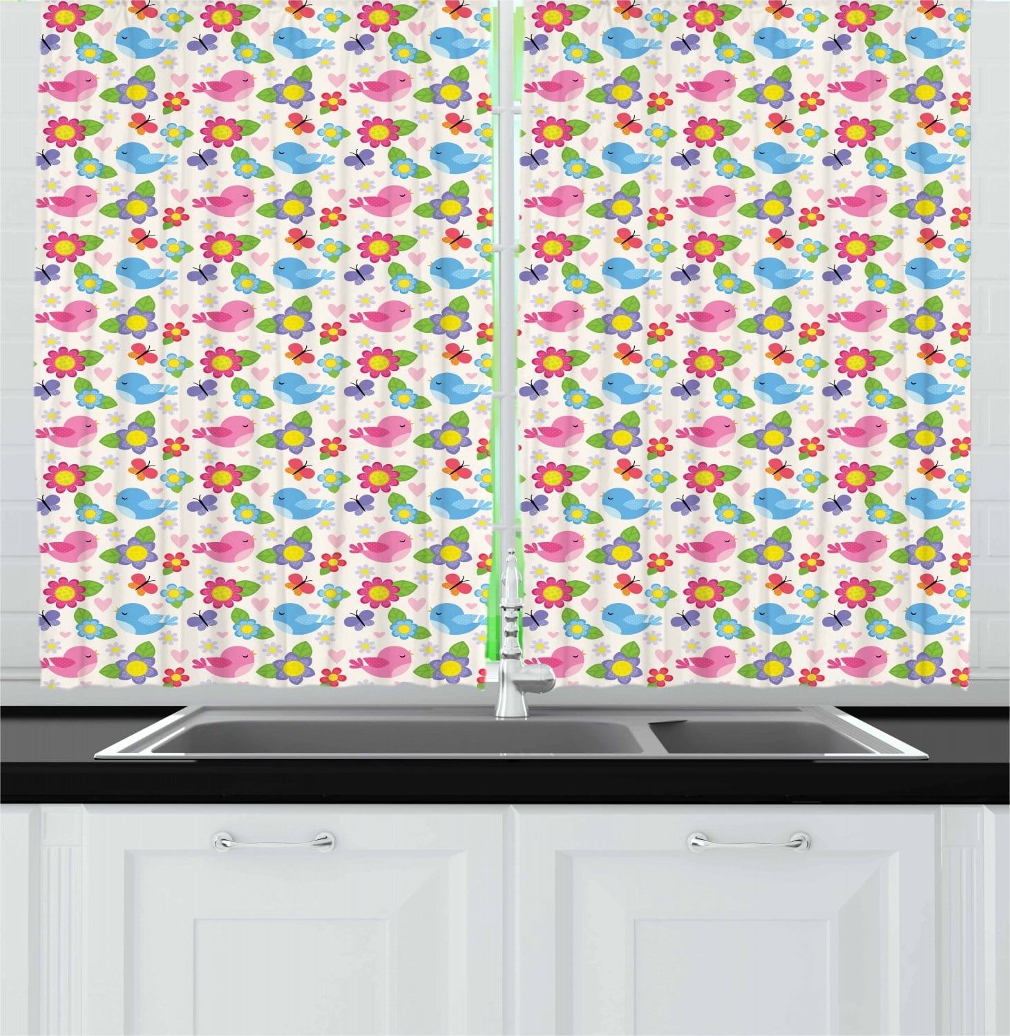 Colorful Piglet and Stars Polyester Kitchen Curtain Set