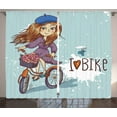 thumbnail image 1 of Ambesonne Retro Curtains 2 Panel Set, Cartoon Lady Bike Artwork, 108" x 63", Purple Grey and White, 1 of 3