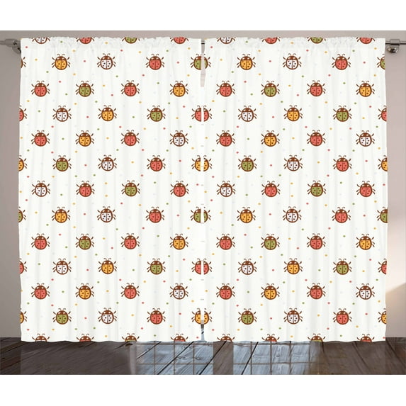 Ambesonne Cartoon Curtains 2 Panel Set, Pastel Colored Ladybugs, 108" x 84", Multicolor