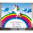 thumbnail image 1 of Kids Curtains 2 Panels Set, Unicorn Surreal Myth Creature before Rainbow Clouds Star Fantasy Girls Fairytale Image, Window Drapes for Living Room Bedroom, 108W X 63L Inches, Multicolor, by Ambesonne, 1 of 2