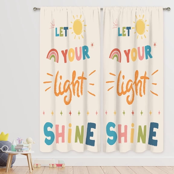 Kids Curtains 42Wx63H Inch Rod Pocket Cute Cartoon Rainbow Quotes Bedroom Decor Beige Sun Positive Inspirational Words Colorful Nursery Playroom Classroom Window Drapes Fabric 2 Panels