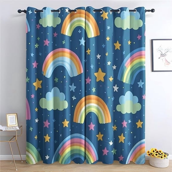 Kids Curtains For Bedroom Living Room, Rainbow Blackout Curtains & Home Decor, Starry Sky Window Curtains, Thermal Room Darkening Grommet Drapes 42"W x 84"L (Pack of 2)