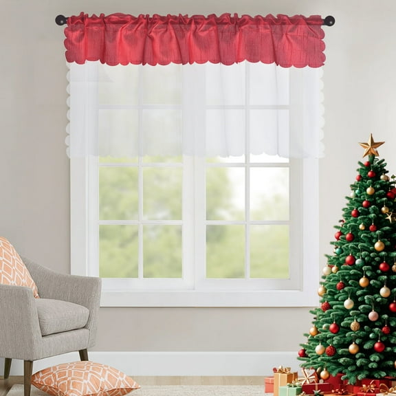 2 Piece Elegant Faux Silk Dual Color Splicing Sheer Window Valance,Rod Pocket Curtain for Kitchen, Café, Dining, and Bathroom Decor