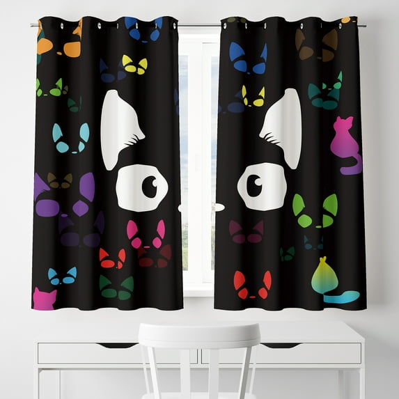 Kids Curtains Cats Prints Blackout Curtains Boys Girls Teen Bedroom Play Room Window Curtains for Small Windows 42 x 63 inch Set of 2