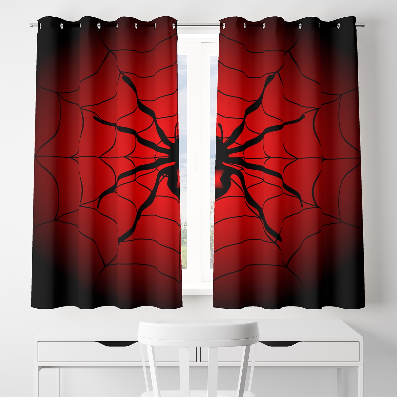 Kids Curtains Spider Prints Blackout Curtains Boys Girls Teen Bedroom Play Room Window Curtains for Small Windows 38 x 45 inch Set of 2