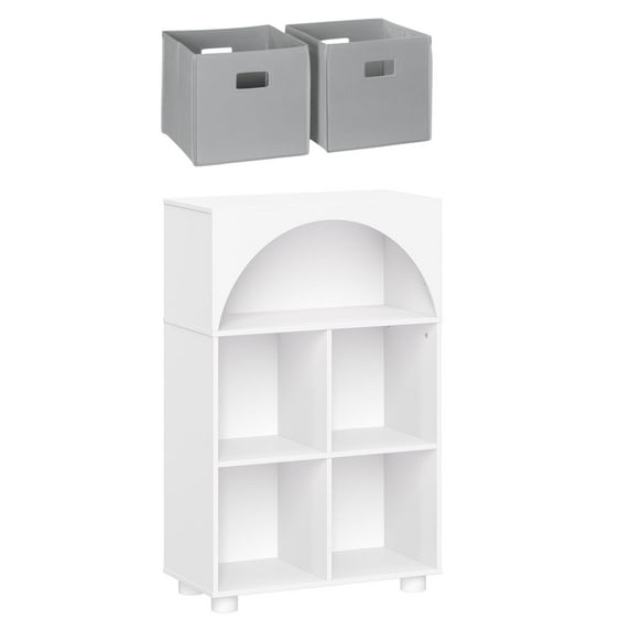 RiverRidge Kids Curve Appeal 23in Arched Bookcase with Cubby Storage Shelf and 2 Gray Bins