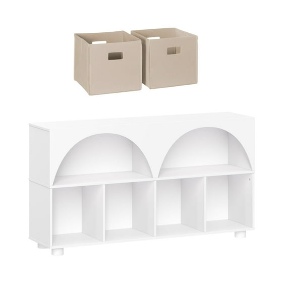 RiverRidge Kid Curve Appeal 46in Arched Bookcase with Cubby Storage Shelf and 2 Taupe Bins