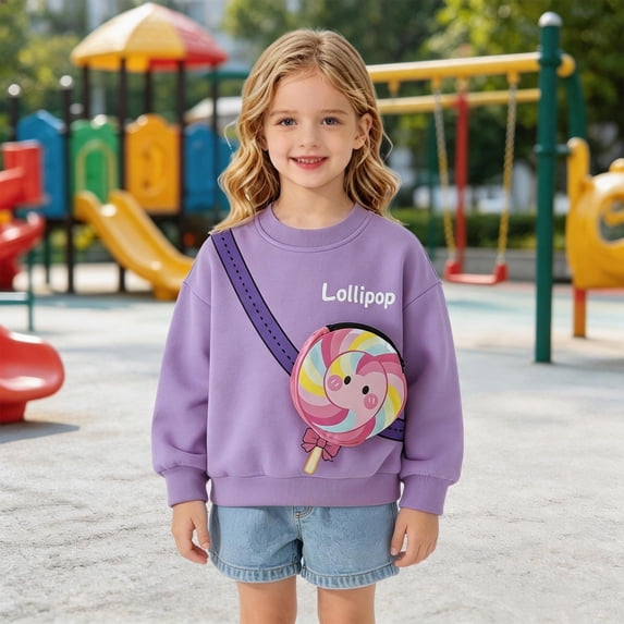 Kids Cute 3D Cartoon Pocket Pullover Sweatshirt Cute Casual Crew Neck Sweatshirt Girls Boys Funny Graphic Novelty Shirts with Bag