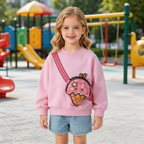 Kids Cute 3D Cartoon Pocket Pullover Sweatshirt Cute Casual Crew Neck Sweatshirt Girls Boys Funny Graphic Novelty Shirts with Bag