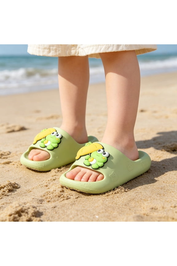 Kids Cute Animal Slippers Open Toe Thick Sole Slides Lightweight Sandals for Summer Daily Play & Beach Activities Green Size 4-4.5 Years
